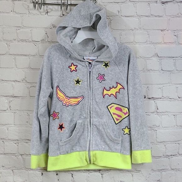 DC Super Hero Girls XS (4/5) Gray Plush Fleece Zip Front Hoodie Superman Batman - Picture 8 of 8